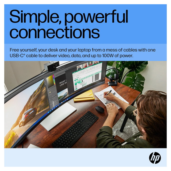 HP E45c G5 Monitor Curvo 113 cm (44.5 pulgadas) Dual QHD 5120x1440, 165 Hz, FreeSync Premium, HDR400, USB-C 100W