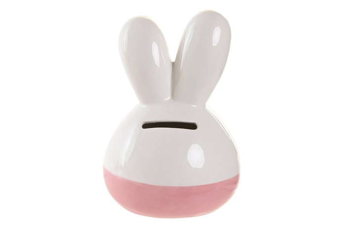 DKD Home Decor Hucha Conejo Infantil Pack 6 Unidades Blanco Lila Rosa Palo Amarillo Dolomita 9x15x10 cm