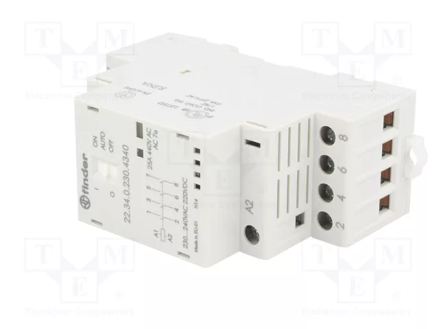 FINDER Contactor de Instalación Modular 25A 4-polar 230VAC/VDC NO x4