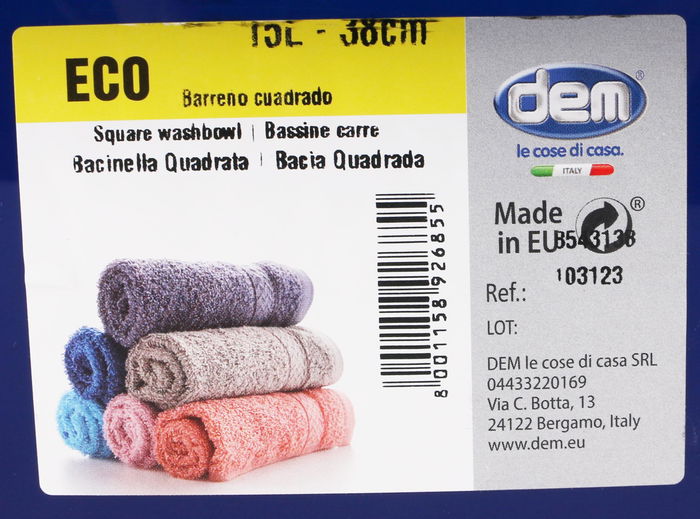 Dem Barreño Cuadrado 15L - 38 cm "Eco" (12 Unidades)