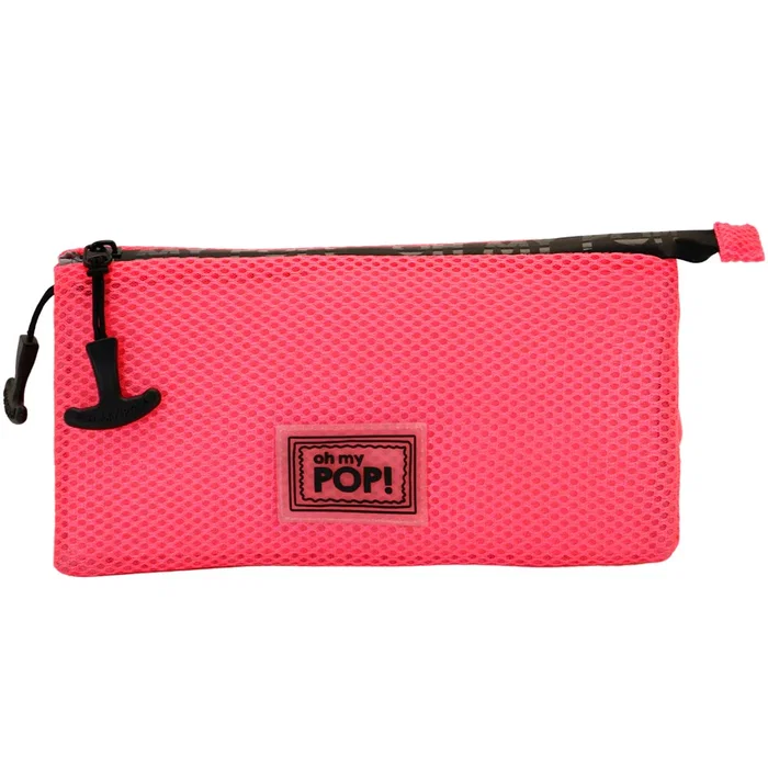 Oh My Pop Estuche Portatodo Triple Mesh Fucsia Neon Rosa 11 x 23 x 7 cm Poliéster