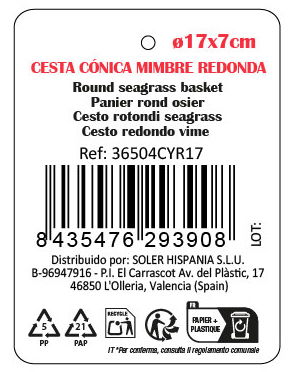 Inde Cesta Cónica Redonda de Mimbre 17 x 7 cm, para Decoración o Almacenamiento (18 Unidades)
