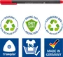 Staedtler Caja de 10 Rotuladores Triplus Fineliner 334 R-2 Eco Edition Rojo Punta 0.3mm Tinta Base Agua Anti-secado Plástico Reciclado