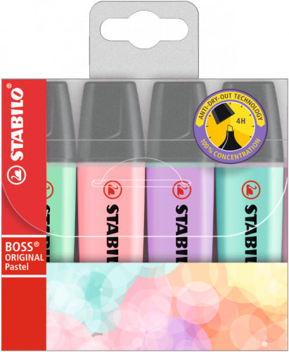 Stabilo Boss 70 Estuche de 4 Marcadores Fluorescentes Colores Pastel Surtidos