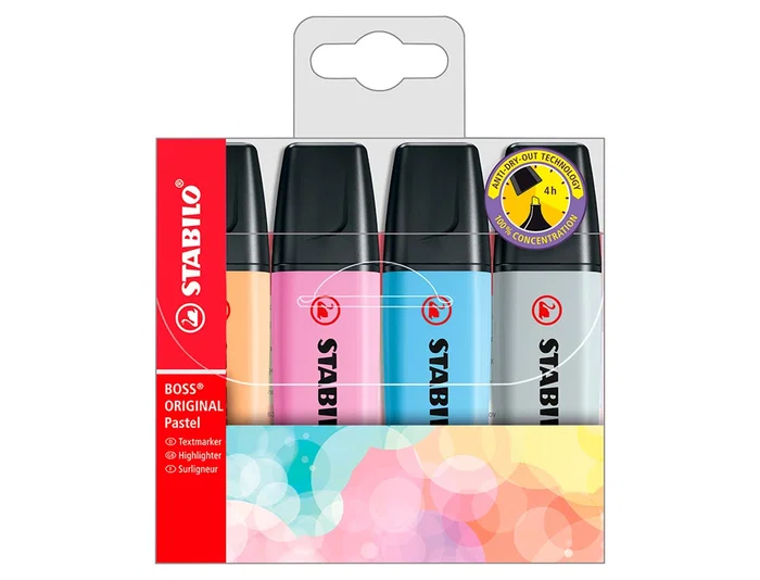 Stabilo Rotulador Boss Fluorescente Pastel Estuche 4 Unidades Colores Surtidos Trazo 2-5 mm
