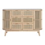 DKD Home Decor Cajonera Scandi de 6 Cajones y 2 Puertas, Abeto y Ratán Natural Dorado