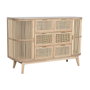 DKD Home Decor Cajonera Scandi de 6 Cajones y 2 Puertas, Abeto y Ratán Natural Dorado