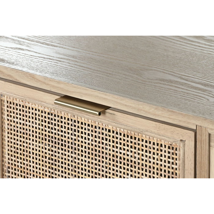 DKD Home Decor Cajonera Scandi de 6 Cajones y 2 Puertas, Abeto y Ratán Natural Dorado
