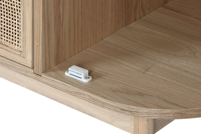 DKD Home Decor Cajonera Scandi de 6 Cajones y 2 Puertas, Abeto y Ratán Natural Dorado
