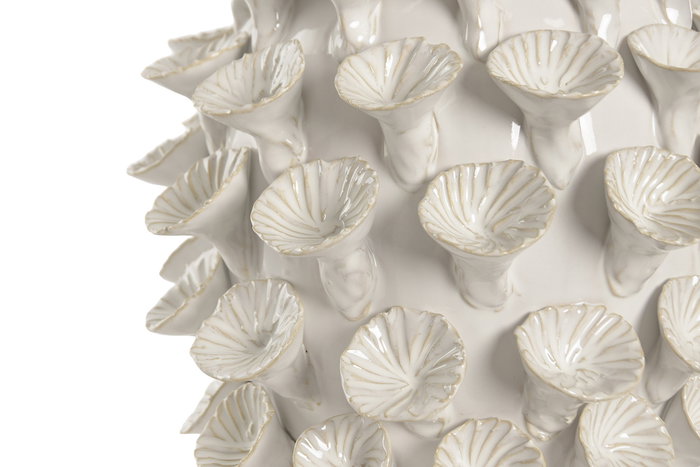 DKD Home Decor Lámpara de Sobremesa Mediterráneo en Blanco y Beige, Porcelana y Lino, 40 x 56 cm (E27)