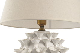 DKD Home Decor Lámpara de Sobremesa Mediterráneo en Blanco y Beige, Porcelana y Lino, 40 x 56 cm (E27)