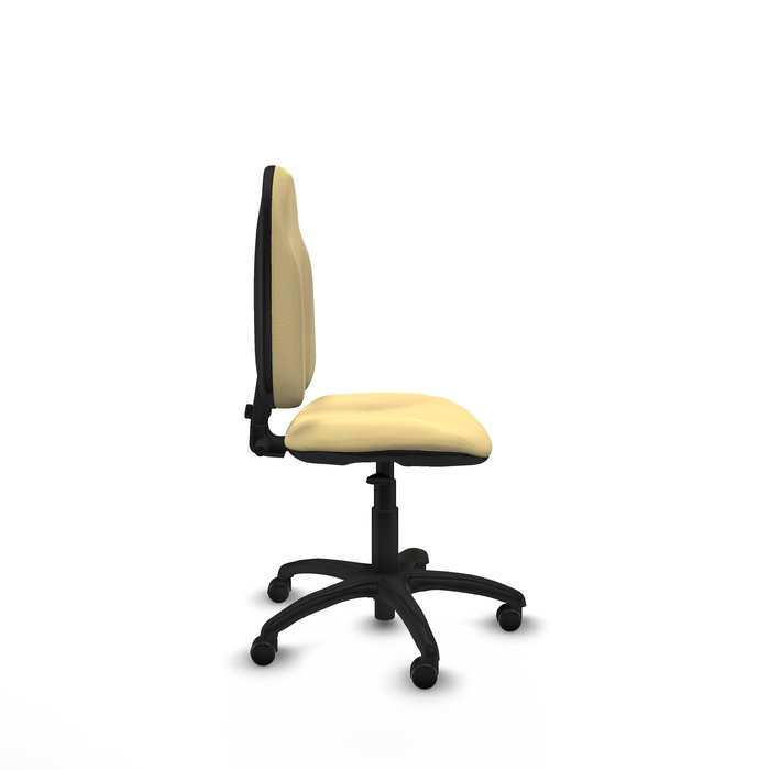 Silla de oficina Algarra con mecanismo Contacto permanente básico tapizada con Similpiel color Crema. Equipada con Base poliamida negra, Sin brazos y Ruedas de parqué Silla de oficina Algarra con mecanismo Contacto permanente básico tapizada con Similpiel color Crema. Equipada con Base poliamida negra, Sin brazos y Ruedas de parqué