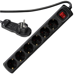 Rev Regleta de 6 tomas con interruptor y cable de 2 m, negro