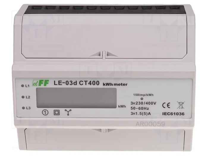 F&F Contador digital para raíl DIN, 3-fásica, 4 cables con LCD F&F Contador digital para raíl DIN, 3-fásica, 4 cables con LCD