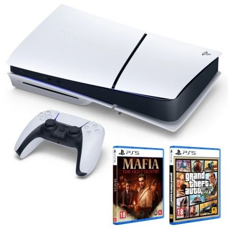 Sony Consola Playstation 5 PS5 Slim Estándar 1TB Incluye Mando Dual Sense y Juegos GTA V + Mafia: The Old Country