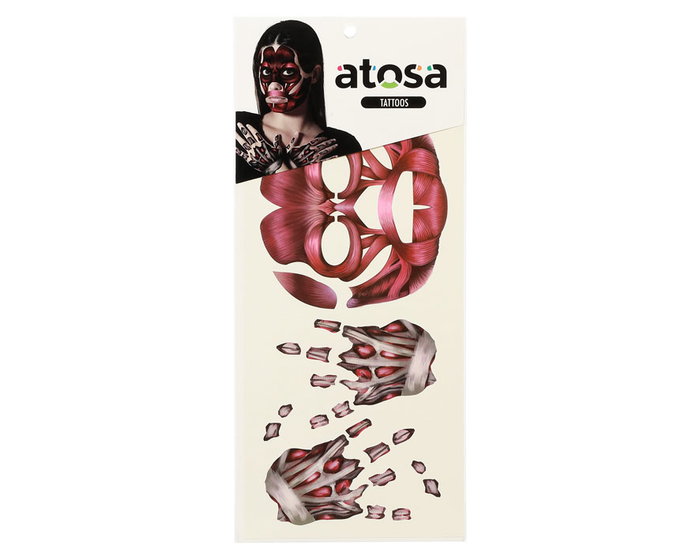 BodyFX FKM-02 Tatuajes de Efectos Especiales - Músculos Expuestos y Tejidos para Rostro y Manos, Realistas para Disfraces de Halloween y Caracterización