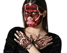 BodyFX FKM-02 Tatuajes de Efectos Especiales - Músculos Expuestos y Tejidos para Rostro y Manos, Realistas para Disfraces de Halloween y Caracterización