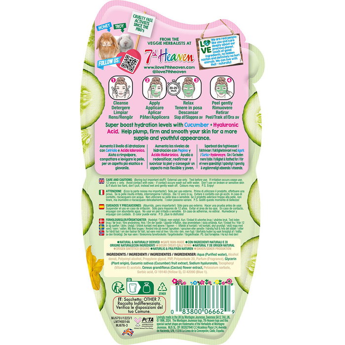 7TH HEAVEN Mascarilla Peel-Off Plump and Firm Pepino y Ácido Hialurónico 10 ml
