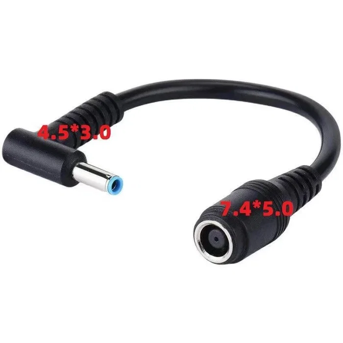 Generico Cable Adaptador para Cargador HP/Dell 7.4mm x 5.0mm a Punta 4.5mm x 3.0mm (15 cm, Negro)