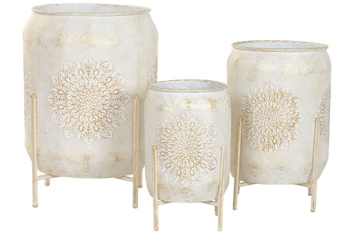 DKD Home Decor Mlaya Macetero Árabe Blanco Dorado 43 x 43 x 59 cm Set de 3