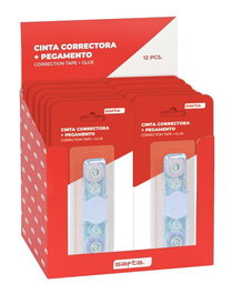Corrector Cinta Safta Retractil + Pegamento Expositor De 12