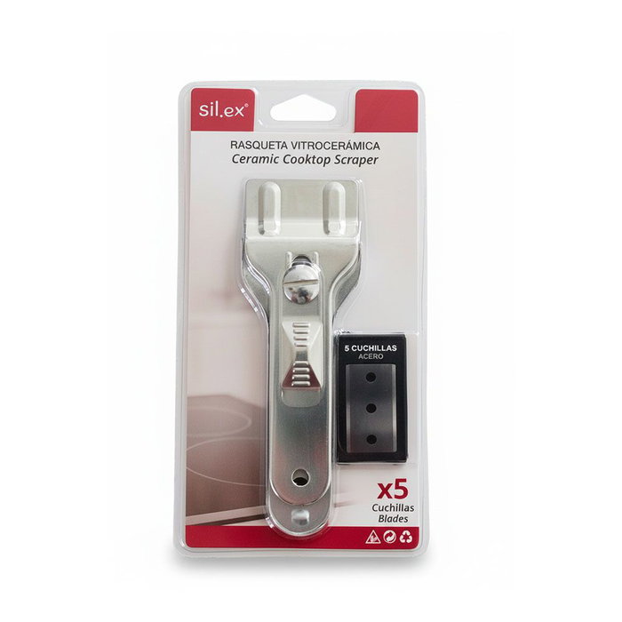 Silex Rasqueta Vitrocerámica con 5 Cuchillas de Acero para Placa de Cocción Silex Rasqueta Vitrocerámica con 5 Cuchillas de Acero para Placa de Cocción
