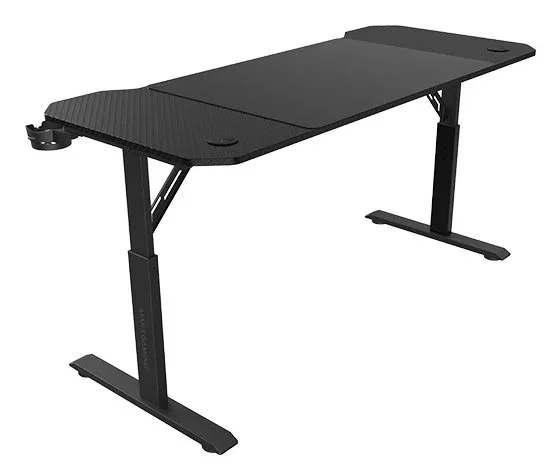 Mars Gaming MGD-ERGO140 Mesa Gaming Ajustable en Altura 140x60cm Negra - Incluye Alfombrilla XXL, Soportes para Auriculares y Bebidas, Gestión de Cables