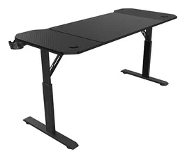 Mars Gaming MGD-ERGO140 Mesa Gaming Ajustable en Altura 140x60cm Negra - Incluye Alfombrilla XXL, Soportes para Auriculares y Bebidas, Gestión de Cables