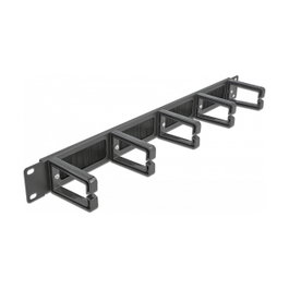 DeLOCK Panel pasacables con cepillo 19″ con 5 ganchos, 1U, Negro
