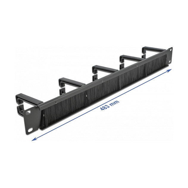 DeLOCK Panel pasacables con cepillo 19″ con 5 ganchos, 1U, Negro