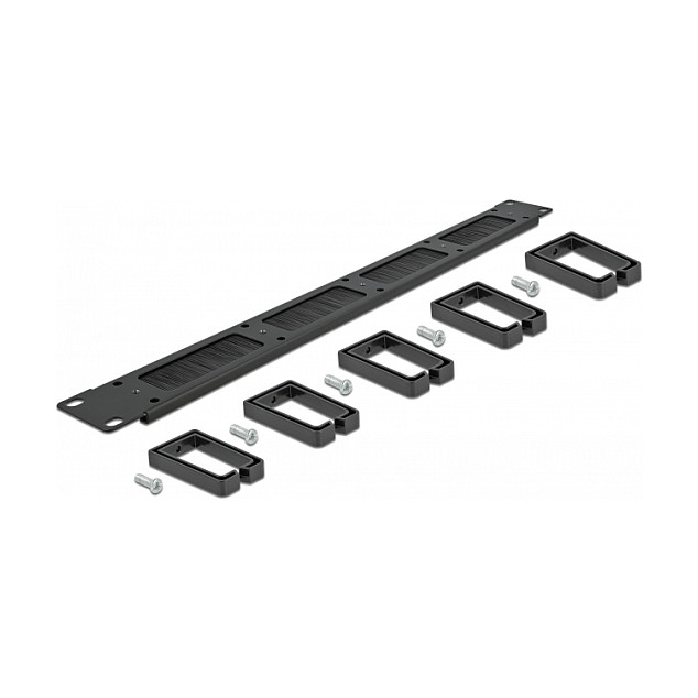 DeLOCK Panel pasacables con cepillo 19″ con 5 ganchos, 1U, Negro