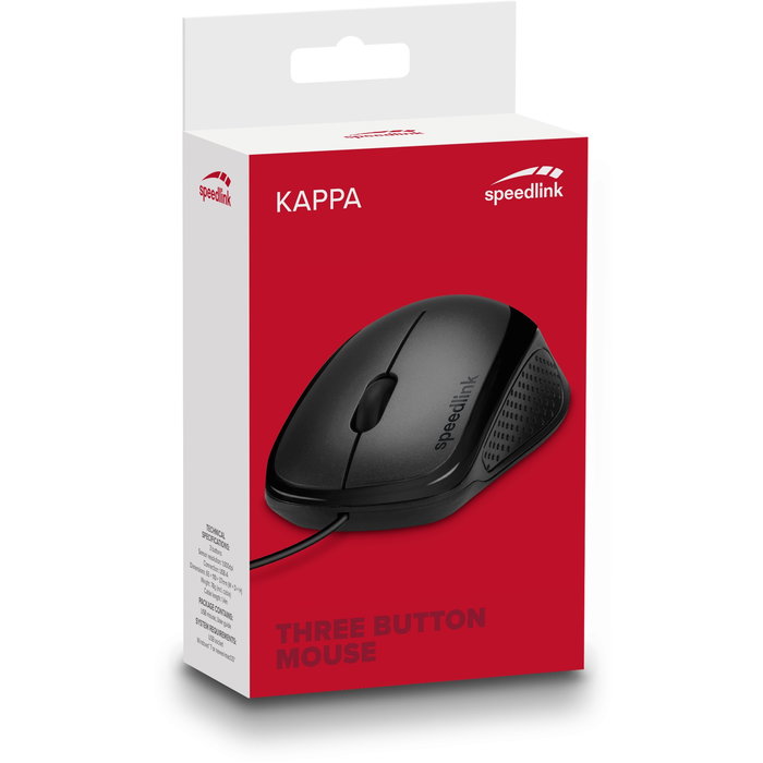 Speedlink KAPPA Ratón Óptico para PC, USB, 1000 DPI, 3 Botones, Diseño Ergonómico, Negro - SL-610011-BK