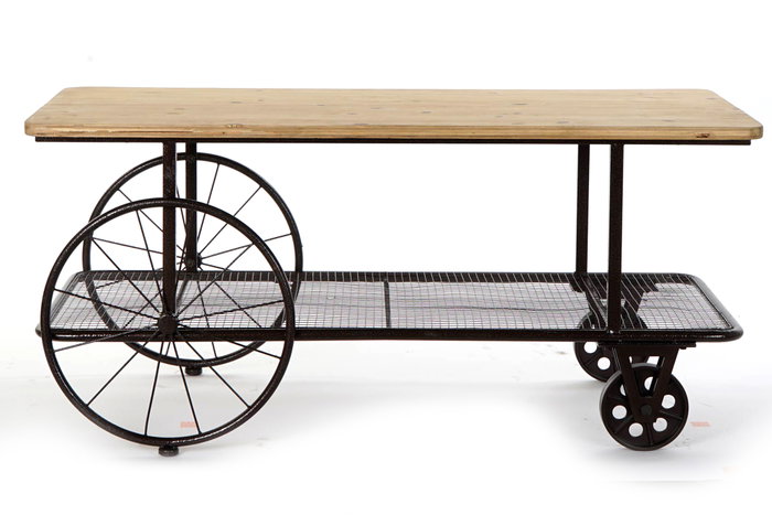 DKD Home Decor Mesa de Centro Metal y Abeto con Ruedas Negro/Natural