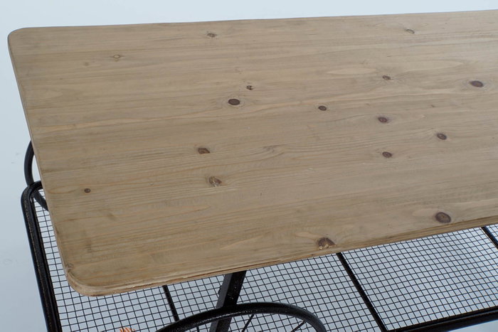 DKD Home Decor Mesa de Centro Metal y Abeto con Ruedas Negro/Natural