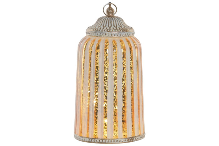 DKD Home Decor Decoración Luminosa LED Árabe Dorado y Blanco 11,5x11,5x21,5 cm