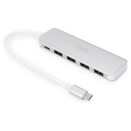Digitus Hub USB-C 4 Puertos 3.0 (4x USB-A, 1x USB-C PD) Velocidad 5000 Mbps Plata Aluminio Cable 0.2m