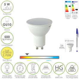 MAURER Bombilla LED Dicroica GU10 5W Luz Cálida