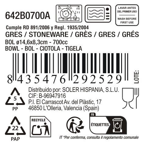 Mediterraneo Bol Blanco 700cc (Pack de 12)