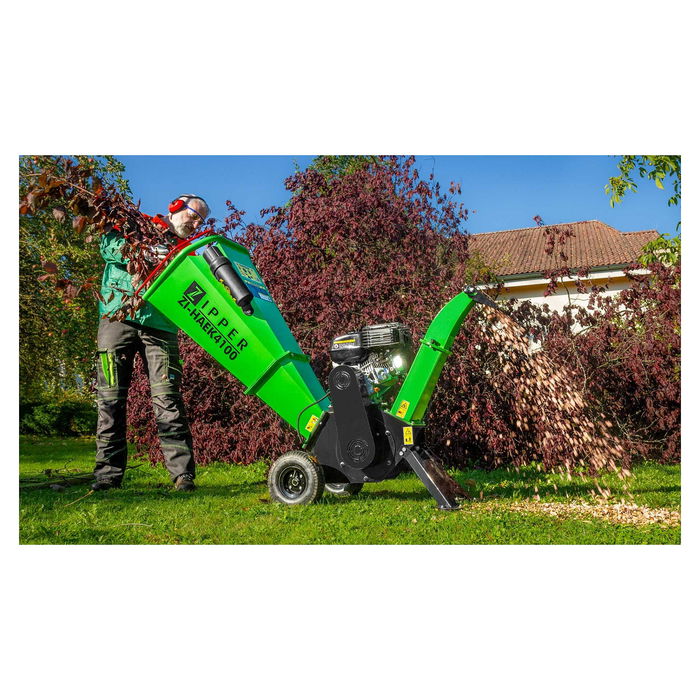 Zipper ZI-HAEK4100 Biotrituradora Eléctrica de 4100 W con Capacidad de Corte 10 cm, Hoja, 3600 RPM, Negro y Verde Claro