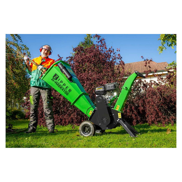 Zipper ZI-HAEK4100 Biotrituradora Eléctrica de 4100 W con Capacidad de Corte 10 cm, Hoja, 3600 RPM, Negro y Verde Claro