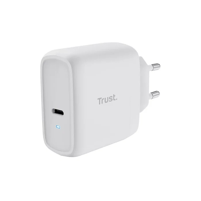Trust Maxo Cargador de Pared 65W USB-C PD 3.0 con Cable 2m - Carga Rápida Universal para Portátil, Móvil y Tablet - Blanco
