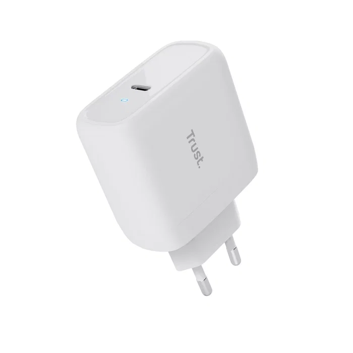 Trust Maxo Cargador de Pared 65W USB-C PD 3.0 con Cable 2m - Carga Rápida Universal para Portátil, Móvil y Tablet - Blanco