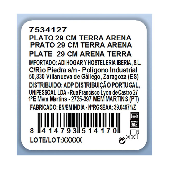 Plato Llano Porcelana Terra Ariane 29 cm Plato Llano Porcelana Terra Ariane 29 cm