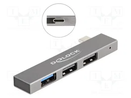 DeLOCK Concentrador USB 3 Puertos Slim USB Type-C a 1x10Gbps Tipo-A y 2xUSB 2.0 Tipo-A Gris