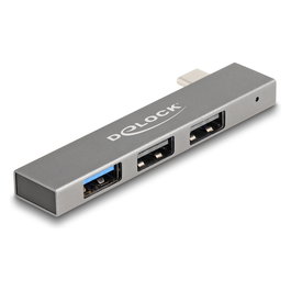 DeLOCK Concentrador USB 3 Puertos Slim, USB-C a 1x USB-A 10 Gbps (USB 3.2 Gen 2) + 2x USB-A 2.0, Plug and Play, Gris Metal