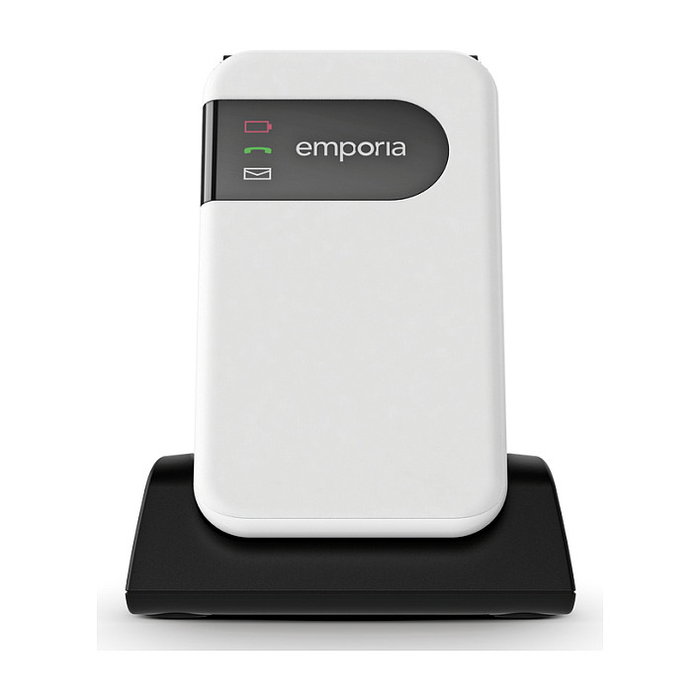 Emporia SIMPLICITYglam 4G Móvil con Tapa para Personas Mayores, 2.8", 4G LTE, NanoSIM, Bluetooth 5.0, Resistente IP44, Blanco