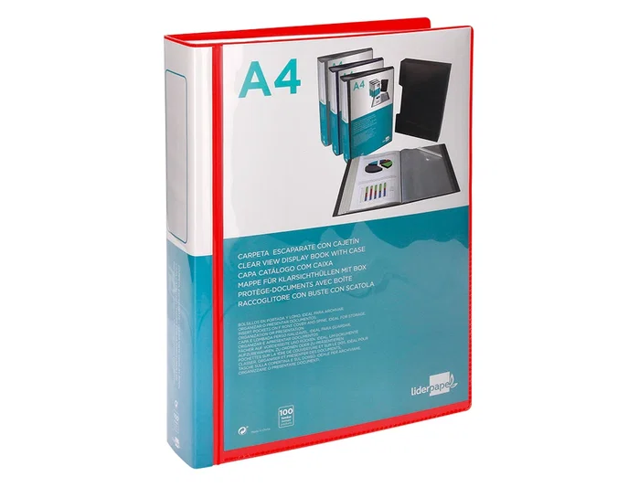 Liderpapel Carpeta Personalizable con 100 Fundas DIN A4 Rojo Traslúcido