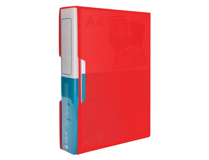 Liderpapel Carpeta Personalizable con 100 Fundas DIN A4 Rojo Traslúcido