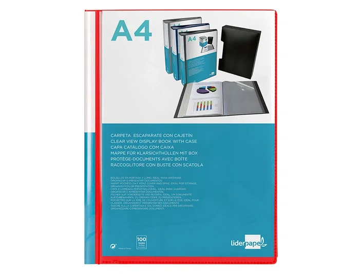 Liderpapel Carpeta Personalizable con 100 Fundas DIN A4 Rojo Traslúcido