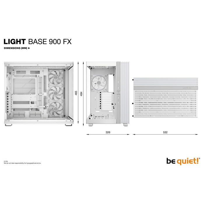 Be Quiet! LIGHT BASE 900 FX White, Fuente de Alimentación ATX 3.1 PC, 1200W 80 Plus Platinum, Modular, Ventilador Silent Wings 4, 2x PCIe 5.1 12VHPWR, Cables Negros Planos